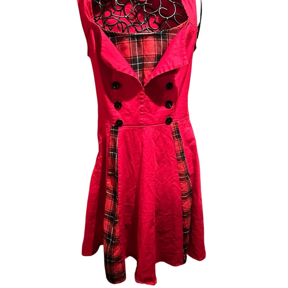 KILLREAL Red Plaid Button-Front Women's Swing Dress RETRO
